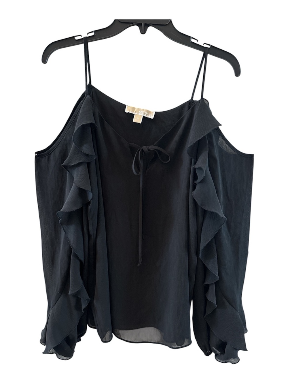 Michael Kors Black Cold-Shoulder Ruffle Tie Blouse